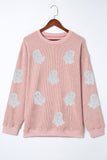 Halloween Ghost Corded Crew Neck Loose Sweatshirt
