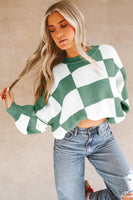 Orange Checkered Bishop Sleeve Sweater
