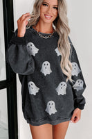 Halloween Ghost Corded Crew Neck Loose Sweatshirt