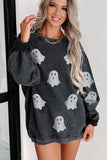 Halloween Ghost Corded Crew Neck Loose Sweatshirt