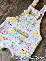 Adorable Farm Animals Knotted Overall Shorts