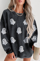 Halloween Ghost Corded Crew Neck Loose Sweatshirt