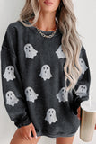 Halloween Ghost Corded Crew Neck Loose Sweatshirt