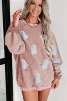 Halloween Ghost Corded Crew Neck Loose Sweatshirt