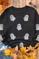 Halloween Ghost Corded Crew Neck Loose Sweatshirt