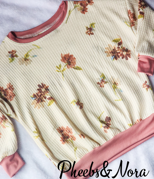 Mauve Floral Waffle Knit Oversized Sweater (4T RTS)