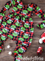 Christmas Grouch R&B Plaid Magnolia Romper