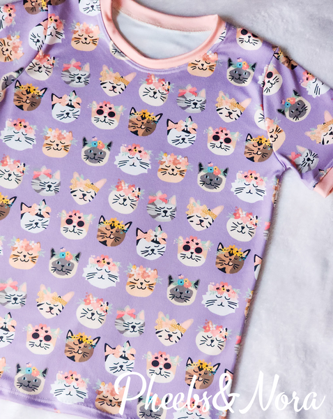 Flower CATS on Purple Tshirt